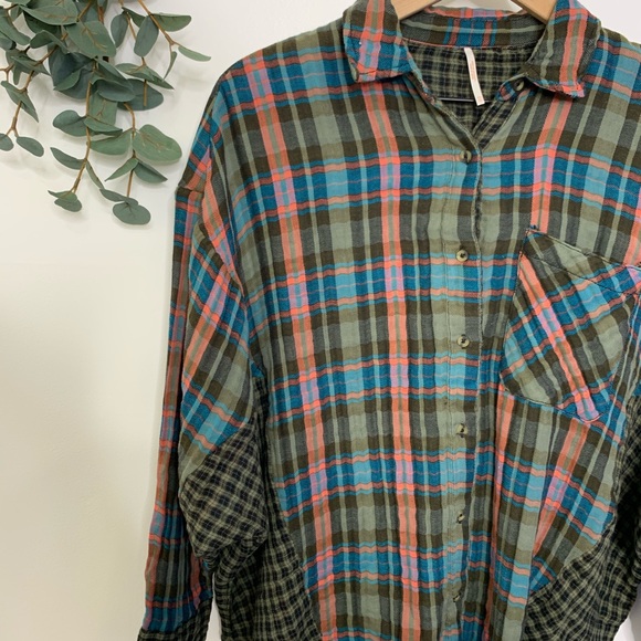 Free People one of the guy plaid dolman sleeve top - Picture 3 of 8